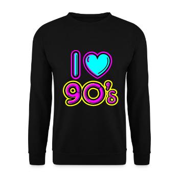 90er Love I love 90's Geschenkidee 90er Jahre - Unisex Pullover - Schwarz - Vorne - Alina (178cm) & Michal (187cm)
