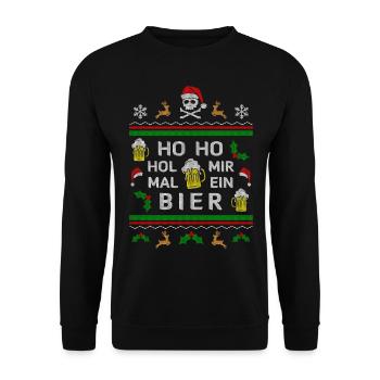 Weihnachten Ho Ho Hol mir ein Bier Ugly Christmas - Unisex Pullover - Schwarz - Vorne - Alina (178cm) & Michal (187cm)