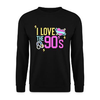 90er I love the 90s Outfit Geschenk Musik - Unisex Pullover - Schwarz - Vorne - Alina (178cm) & Michal (187cm)