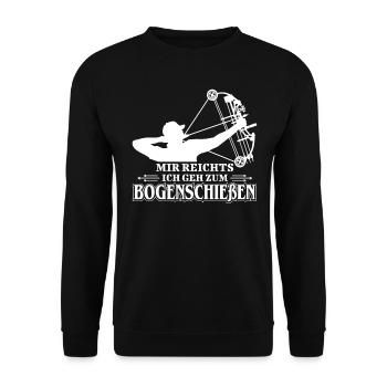 Mir reichts - ich geh zum Bogenschießen Spruch - Unisex Pullover - Schwarz - Vorne - Alina (178cm) & Michal (187cm)