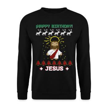 Happy Birthday Jesus Weihnachten - Unisex Pullover - Schwarz - Vorne - Alina (178cm) & Michal (187cm)