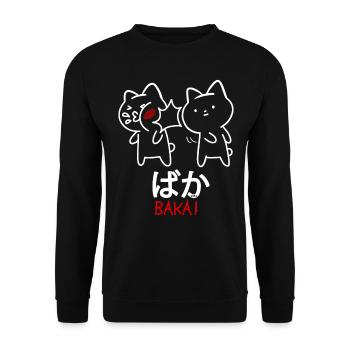 Anime Otaku Lustig Baka Katze Katzen - Unisex Pullover - Schwarz - Vorne - Alina (178cm) & Michal (187cm)