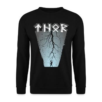 Thunder God Thor Old Norse Runic Script - Unisex Sweatshirt - black - Front - Alina (178cm) & Michal (187cm)
