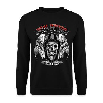 Totenkopf Motorradfahrer mit Schädel, Bart, Helm - Unisex Pullover - Schwarz - Vorne - Alina (178cm) & Michal (187cm)