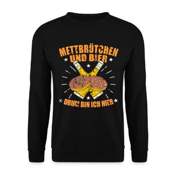 Mettbrötchen Ruhrpott Geschenk - Unisex Pullover - Schwarz - Vorne - Alina (178cm) & Michal (187cm)
