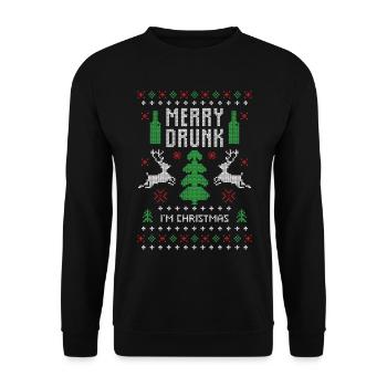 Saufen ugly cristmas sweater - Unisex Pullover - Schwarz - Vorne - Alina (178cm) & Michal (187cm)