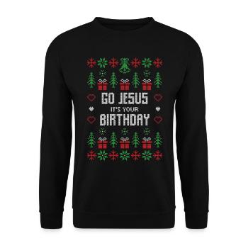 chandail de Noël laid de Jésus - Sweat-shirt Unisexe - noir - Devant - Alina (178cm) & Michal (187cm)