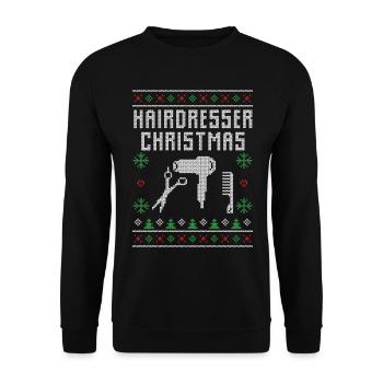 Coiffeur coiffeur pull de noël laid - Sweat-shirt Unisexe - noir - Devant - Alina (178cm) & Michal (187cm)