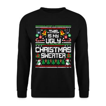 Ugly Christmas Sweater Vintage Grunge - Unisex Pullover - Schwarz - Vorne - Alina (178cm) & Michal (187cm)