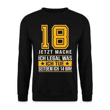 18. Geburtstag Jungen Lustig Spruch - Unisex Pullover - Schwarz - Vorne - Alina (178cm) & Michal (187cm)
