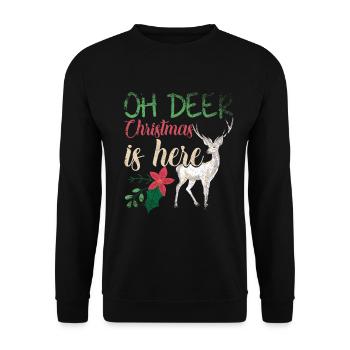 Oh Deer Christmas Is Here Vintage Xmas Deer - Unisex Sweatshirt - black - Front - Alina (178cm) & Michal (187cm)