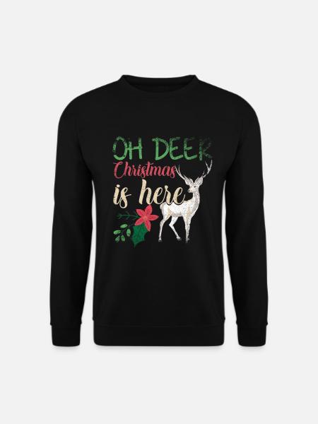 Oh Deer Christmas Is Here Vintage Xmas Hirsch - Unisex Pullover - Schwarz