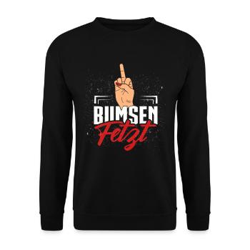 Bumsen Fetzt | Illustration mit Mittelfinger - Unisex Pullover - Schwarz - Vorne - Alina (178cm) & Michal (187cm)