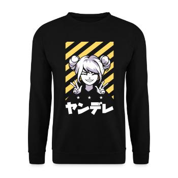 Anime Otaku Zeichentrick - Unisex Pullover - Schwarz - Vorne - Alina (178cm) & Michal (187cm)