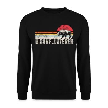 Amerikanischer Bisonflüsterer Bison Tierliebe - Unisex Pullover - Schwarz - Vorne - Alina (178cm) & Michal (187cm)