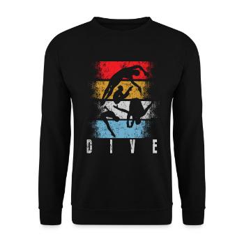 Turmspringen Wasserspringen Retro - Unisex Pullover - Schwarz - Vorne - Alina (178cm) & Michal (187cm)