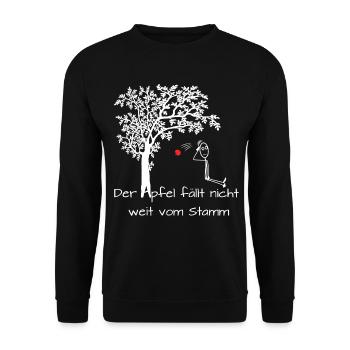 Apfel fällt nicht weit vom Stamm Spruch Witzig - Unisex Pullover - Schwarz - Vorne - Alina (178cm) & Michal (187cm)