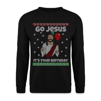 Jesus It's Your Birthday Heiligabend Weihnachten - Unisex Pullover - Schwarz - Vorne - Alina (178cm) & Michal (187cm)