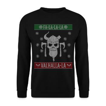 Ugly Christmas Sweater Viking Valhalla Christmas - Unisex Pullover - Schwarz - Vorne - Alina (178cm) & Michal (187cm)