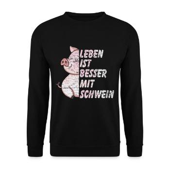 Schwein Landwirt Sau Bauer Tier - Unisex Pullover - Schwarz - Vorne - Alina (178cm) & Michal (187cm)