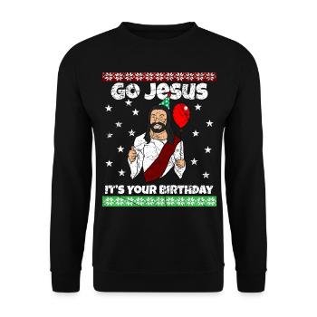 Go Jesus Birthday Team Jesus Weihnachten Lustig - Unisex Pullover - Schwarz - Vorne - Alina (178cm) & Michal (187cm)