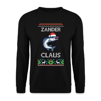 Ugly Christmas Angler Fisch Zander - Unisex Pullover - Schwarz - Vorne - Alina (178cm) & Michal (187cm)