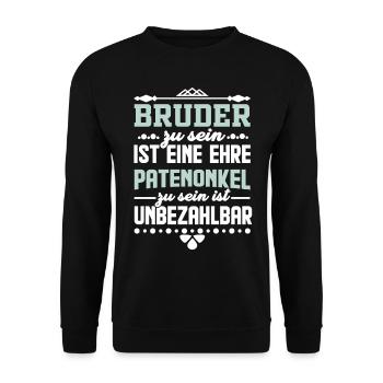 Patenonkel Bruder Onkel Geschenkidee - Unisex Pullover - Schwarz - Vorne - Alina (178cm) & Michal (187cm)