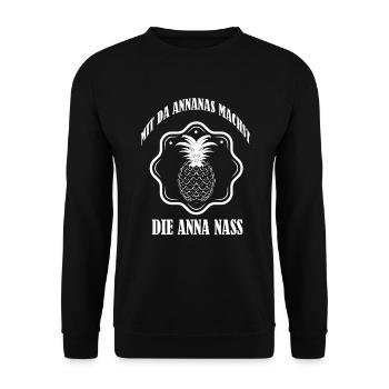MIT DA ANNANAS MACHST DIE ANNA NASS | Spruch - Unisex Pullover - Schwarz - Vorne - Alina (178cm) & Michal (187cm)
