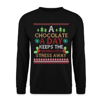Weihnachten Schokolade Lustiger Spruch - Unisex Pullover - Schwarz - Vorne - Alina (178cm) & Michal (187cm)
