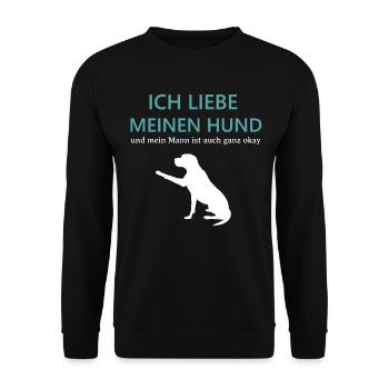 Ich liebe meinen Hund Geschenk Hundeliebhaber - Unisex Pullover - Schwarz - Vorne - Alina (178cm) & Michal (187cm)
