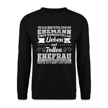 Ehemann lustiges Sprüche Geschenk - Unisex Pullover - Schwarz - Vorne - Alina (178cm) & Michal (187cm)