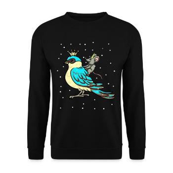 Winter Zauber Fantasy Vogel Schnee Einhorn Maus - Unisex Pullover - Schwarz - Vorne - Alina (178cm) & Michal (187cm)