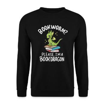 Livre Livres Lire Bookworm Bookworm Bookdragon - Sweat-shirt Unisexe - noir - Devant - Alina (178cm) & Michal (187cm)