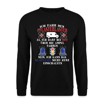 Rettungswagen Sanitäter Pflasterlaster Rettung - Unisex Pullover - Schwarz - Vorne - Alina (178cm) & Michal (187cm)