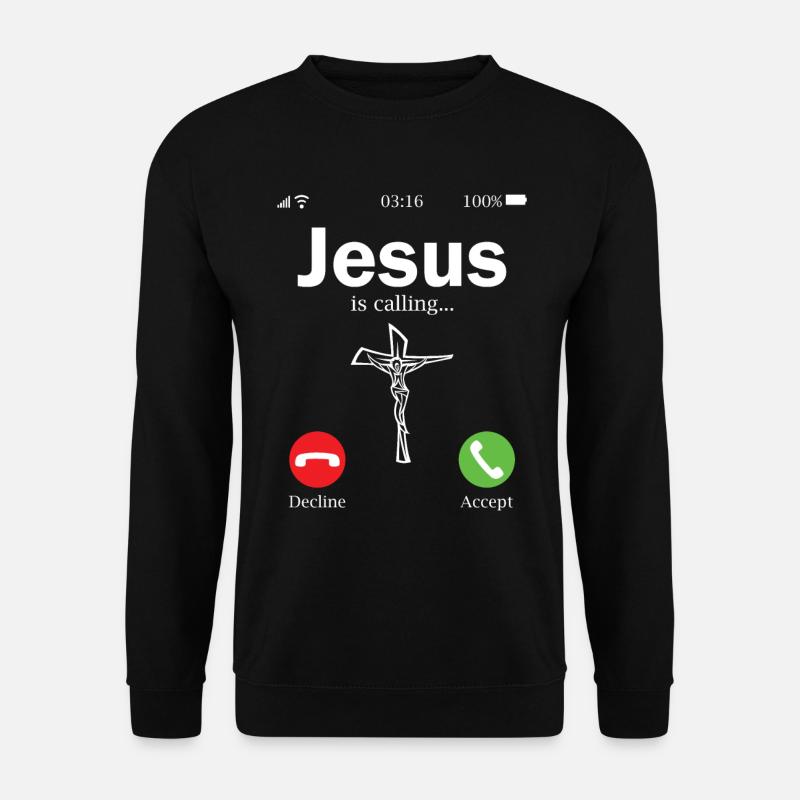 Jesus Telefon Christen Anruf Religion Fun Geschenk - Unisex Pullover - Schwarz
