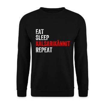 Alkohol Saufen in Finnland: Kalsarikannit Geschenk - Unisex Pullover - Schwarz - Vorne - Alina (178cm) & Michal (187cm)
