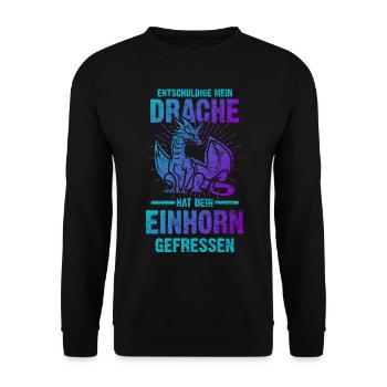 Drache Einhorn Fabelwesen Lustiger Spruch - Unisex Pullover - Schwarz - Vorne - Alina (178cm) & Michal (187cm)