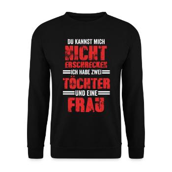 Papa Vater Vatertag Zwei Töchter - Unisex Pullover - Schwarz - Vorne - Alina (178cm) & Michal (187cm)