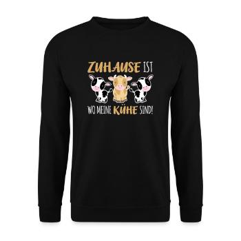 Zuhause ist wo meine Kühe sind - Kuhflüsterer - Unisex Pullover - Schwarz - Vorne - Alina (178cm) & Michal (187cm)