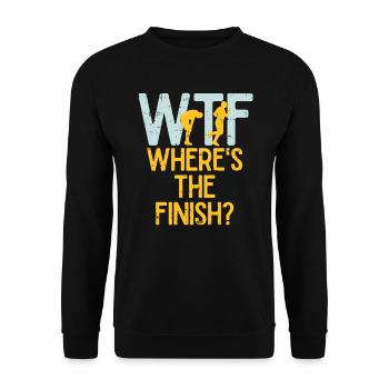 Lustiges WTF Wo Ist Das Ziel Marathon Triathlon - Unisex Pullover - Schwarz - Vorne - Alina (178cm) & Michal (187cm)