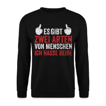Ich hasse Menschen Geschenk - Unisex Pullover - Schwarz - Vorne - Alina (178cm) & Michal (187cm)