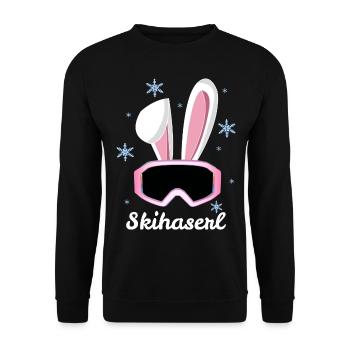Skihase Skihaserl Skihäschen Ski Fahren Aprés Ski - Unisex Pullover - Schwarz - Vorne - Alina (178cm) & Michal (187cm)