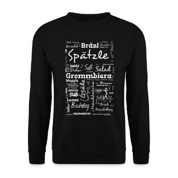 Die man essen kann auf schwäbisch - Unisex Pullover - Schwarz - Vorne - Alina (178cm) & Michal (187cm)