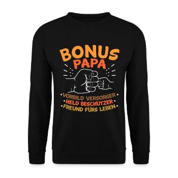 Bonus Papa Stiefvater - Unisex Pullover - Schwarz - Vorne - Alina (178cm) & Michal (187cm)