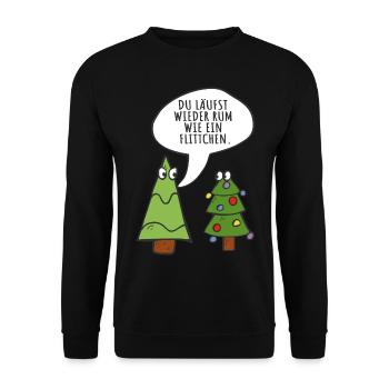 Lustige Tannen Weihnachtsbäume - Unisex Pullover - Schwarz - Vorne - Alina (178cm) & Michal (187cm)