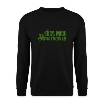 Küss mich - ich erb den Hof - Jungbauer Landwirt - Unisex Pullover - Schwarz - Vorne - Alina (178cm) & Michal (187cm)