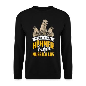 Bauer Hühner Spruch Bauernhof Dorfkind Dorf Hahn - Unisex Pullover - Schwarz - Vorne - Alina (178cm) & Michal (187cm)