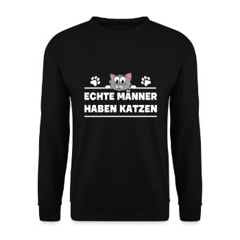 Echte Männer haben Katzen - Unisex Pullover - Schwarz - Vorne - Alina (178cm) & Michal (187cm)