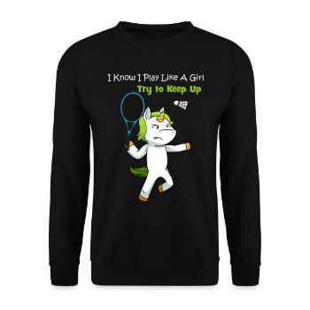 Unicorn Badminton Badmintonspielerin - Unisex Pullover - Schwarz - Vorne - Alina (178cm) & Michal (187cm)