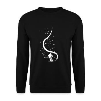 Skifahrer zieht Spur hinter sich durch Powder - Unisex Pullover - Schwarz - Vorne - Alina (178cm) & Michal (187cm)